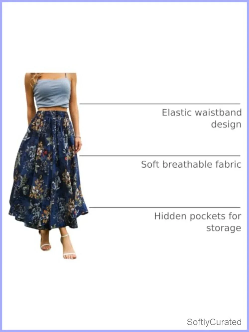 Women's Maxi Skirt with Pockets, Elastic Waistband, Flowy & Breathable